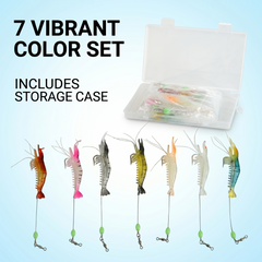 Fishing Lure #9 Premium Shrimp Soft Bait Squid Jig Hook Set 7PCS 7cm 6g Egi Tackle Storage Box