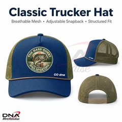 Classic Trucker Hat Navy Olive Khaki Mesh Snapback Bass Quest