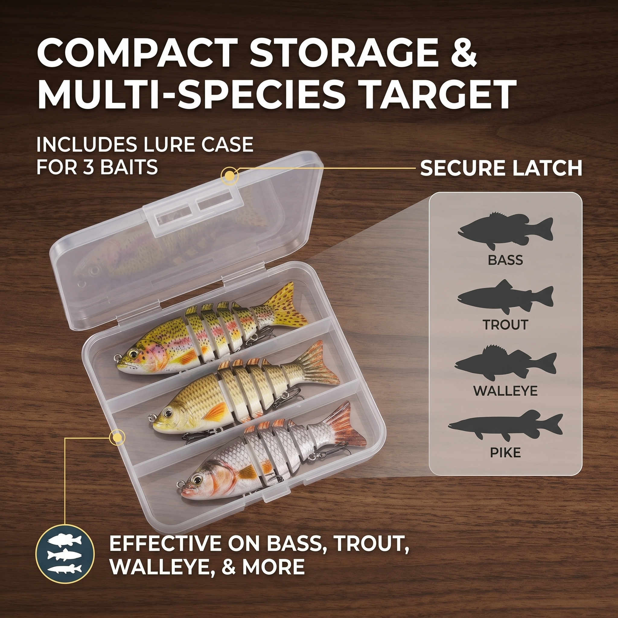 Fishing Lure #15 Premium Multi Jointed Swimbait Set - 3pc Segmented Lifelike Bait Kit with Case