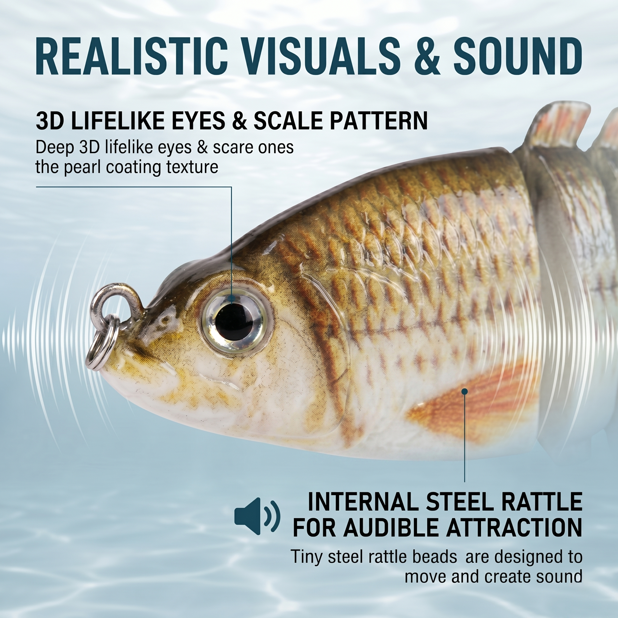 Fishing Lure #15 Premium Multi Jointed Swimbait Set - 3pc Segmented Lifelike Bait Kit with Case