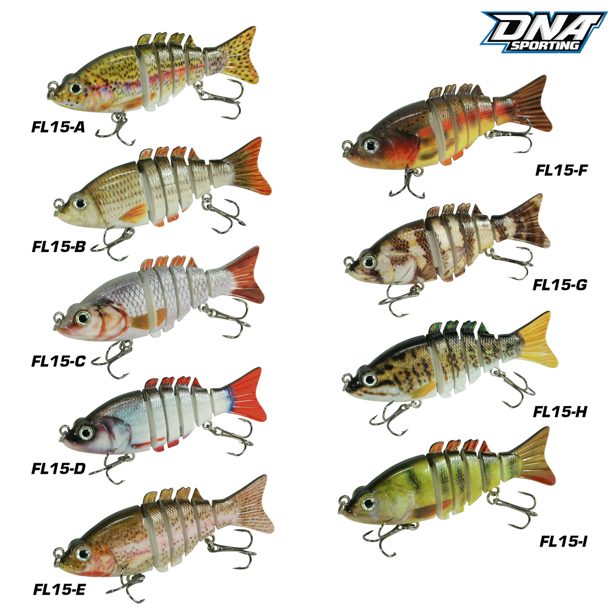 Fishing Lure #15 Premium Multi Jointed Swimbait Set - 3pc Segmented Lifelike Bait Kit with Case
