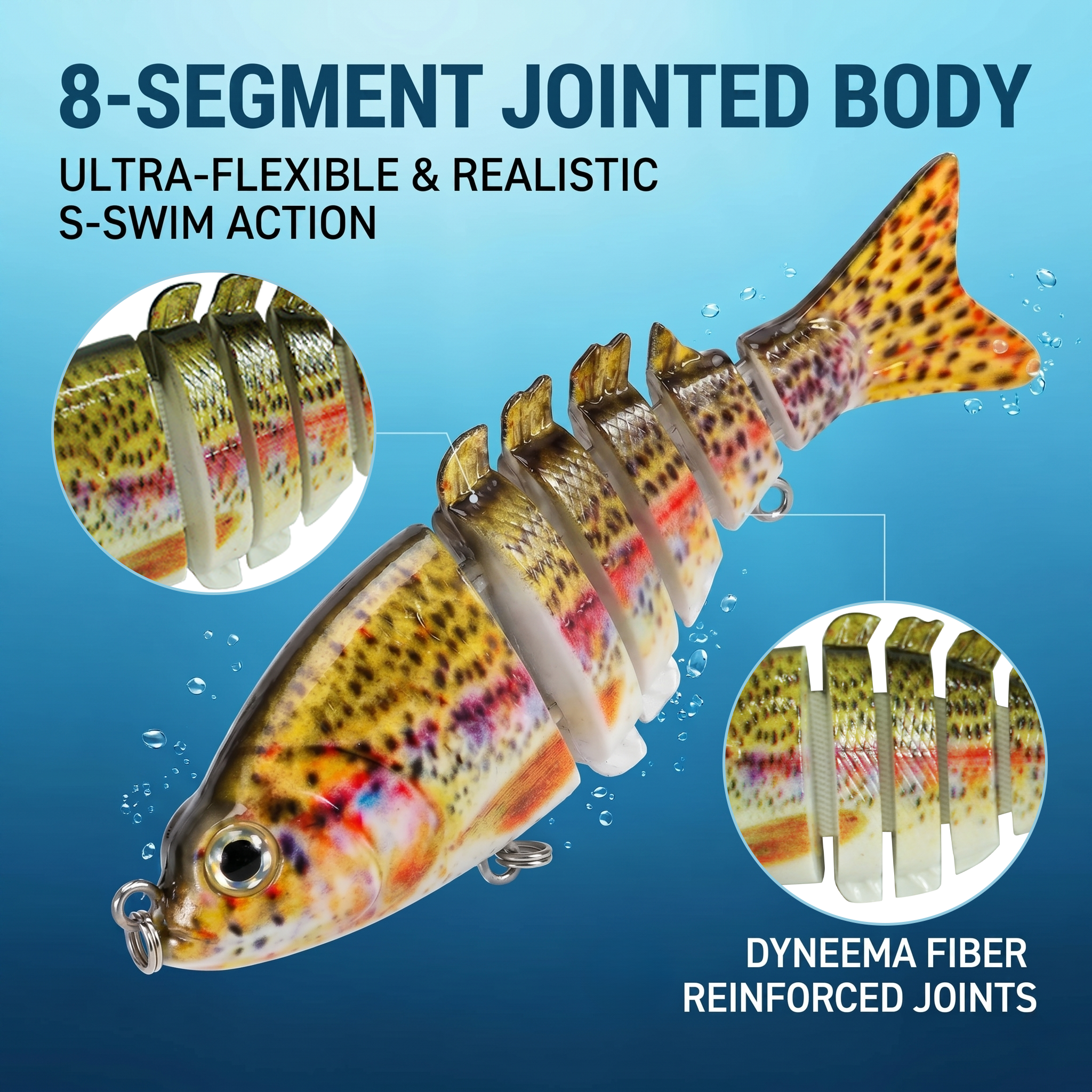 Fishing Lure #15 Premium Multi Jointed Swimbait Set - 3pc Segmented Lifelike Bait Kit with Case