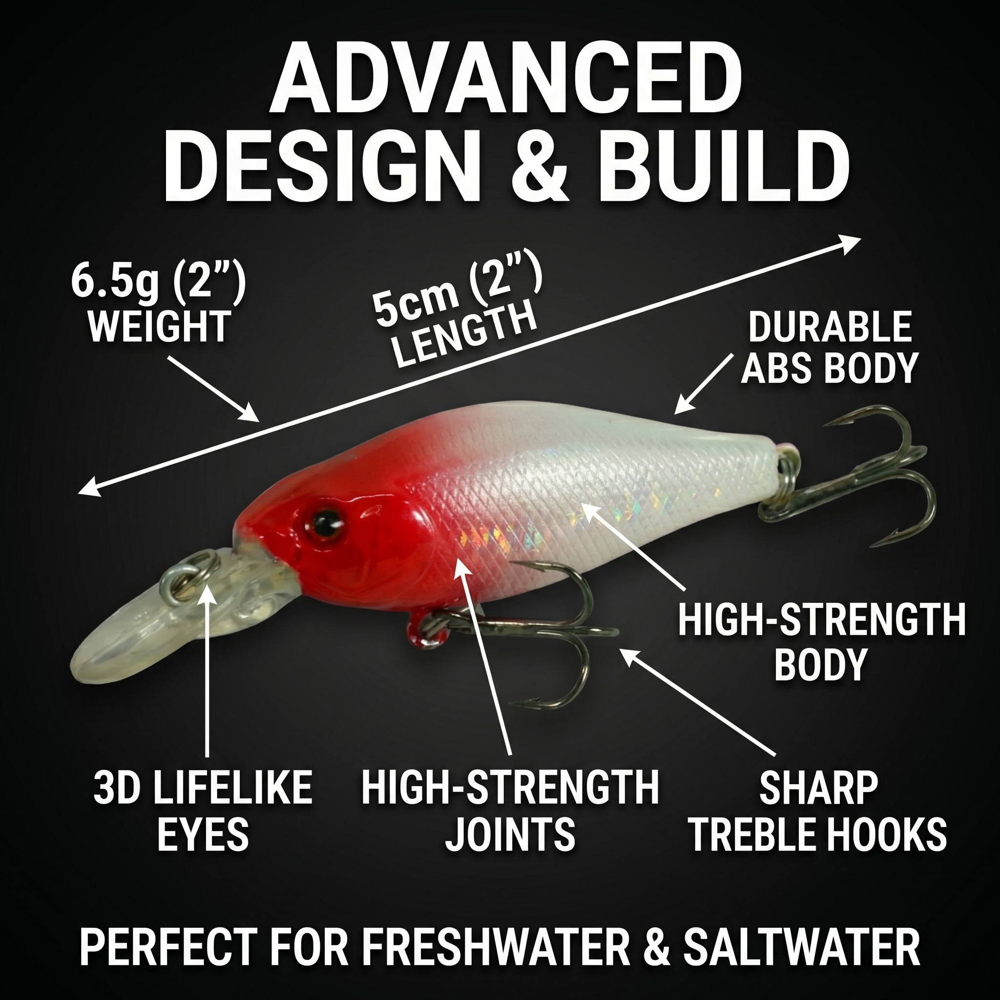 Fishing Lure #22 5PCS Crankbait Fishing Lure Set - 5cm 6.5g Diving Hard Bait