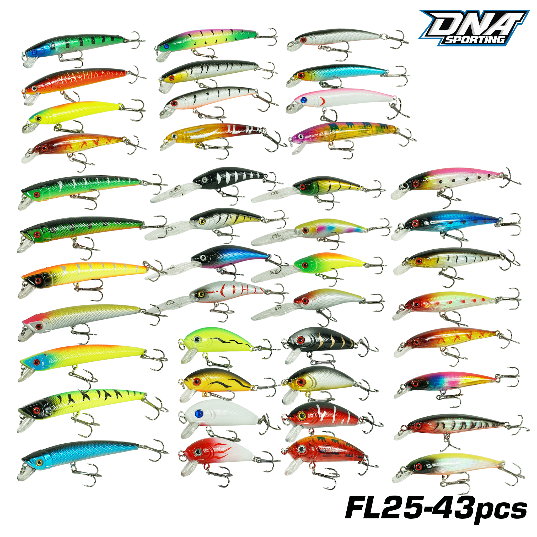 Fishing Lure #25 43Pcs Set Mixed Hard Baits Kit with Crankbaits, Minnows, and Jerkbait Assortment for Bass & Trout