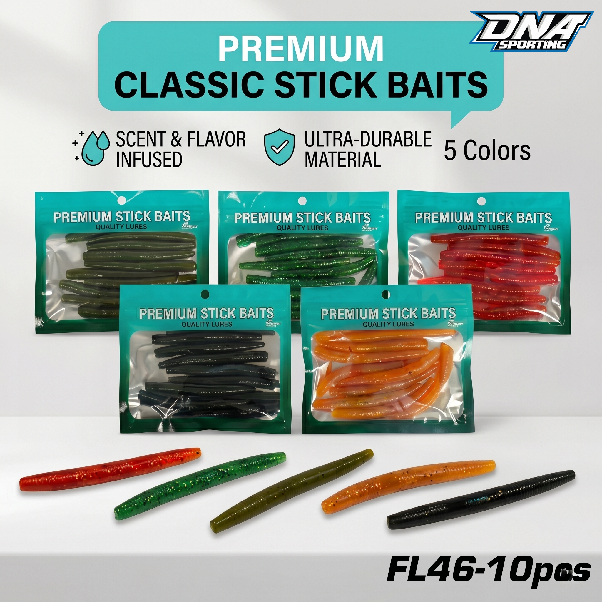Fishing Lure #46 10pcs Soft Stick Bait Worm Set - PVC Senko Style Bass Lures (10cm/14cm)