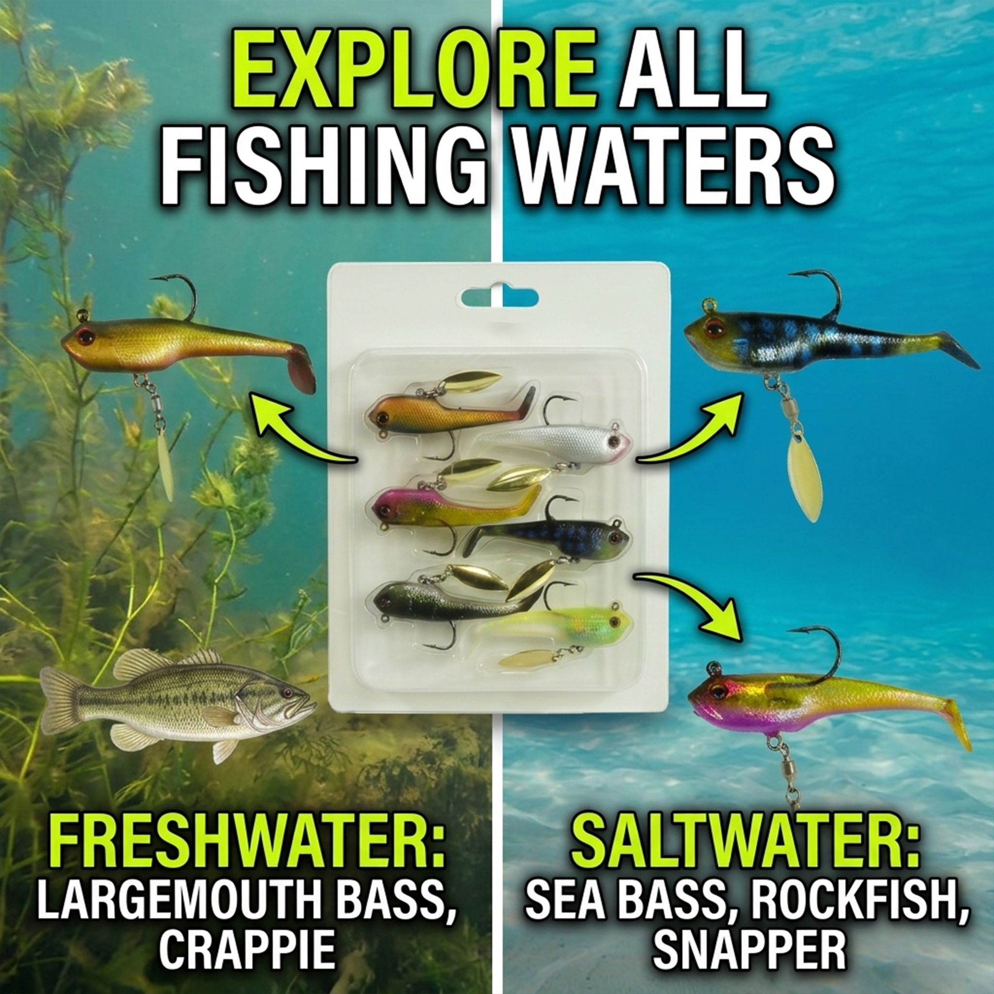 Fishing Lure #50 6PCS Jig Head Paddle Tail Swimbait 6.5cm 12g Soft PVC Set with Spinner Blade & Lead Weight