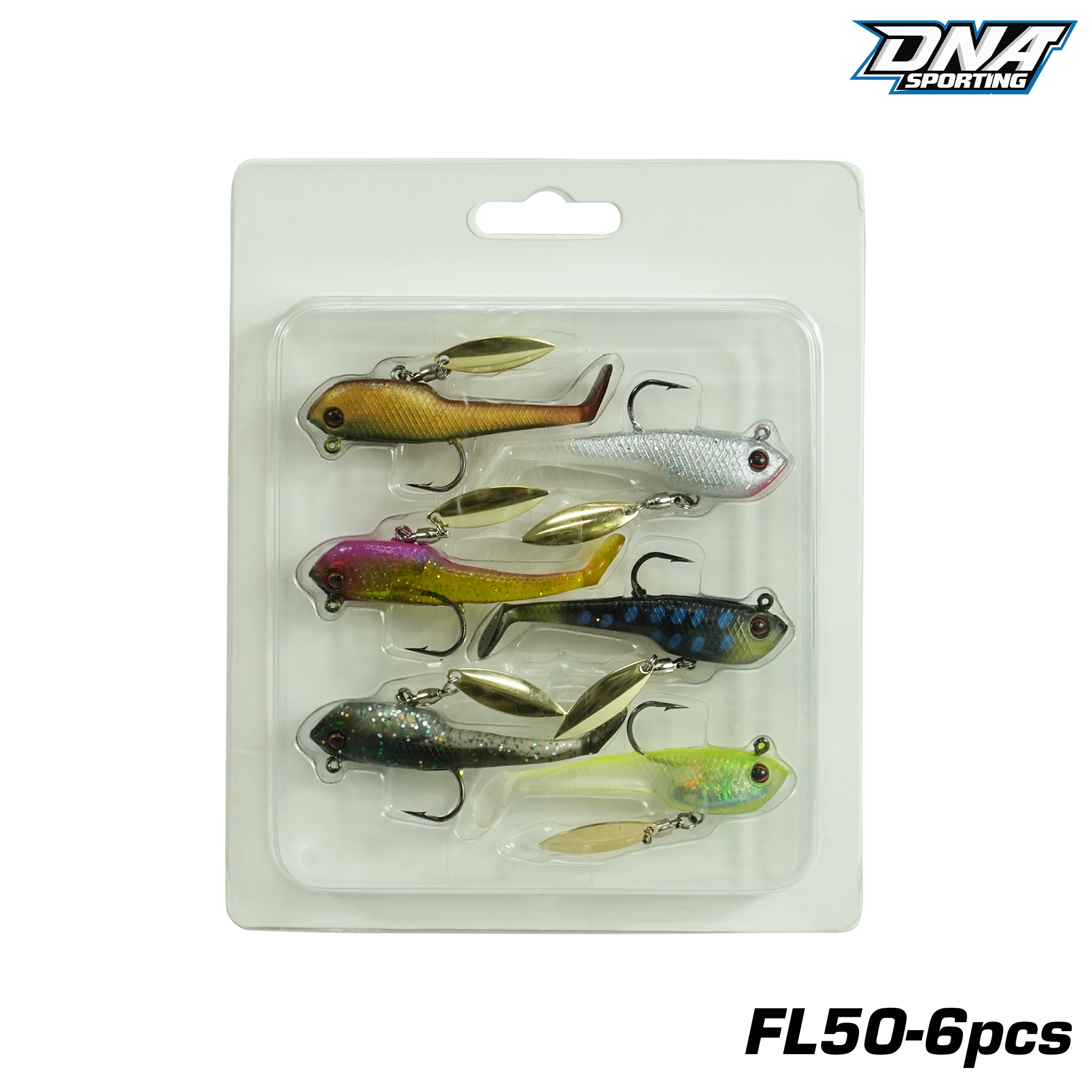 Fishing Lure #50 6PCS Jig Head Paddle Tail Swimbait 6.5cm 12g Soft PVC Set with Spinner Blade & Lead Weight