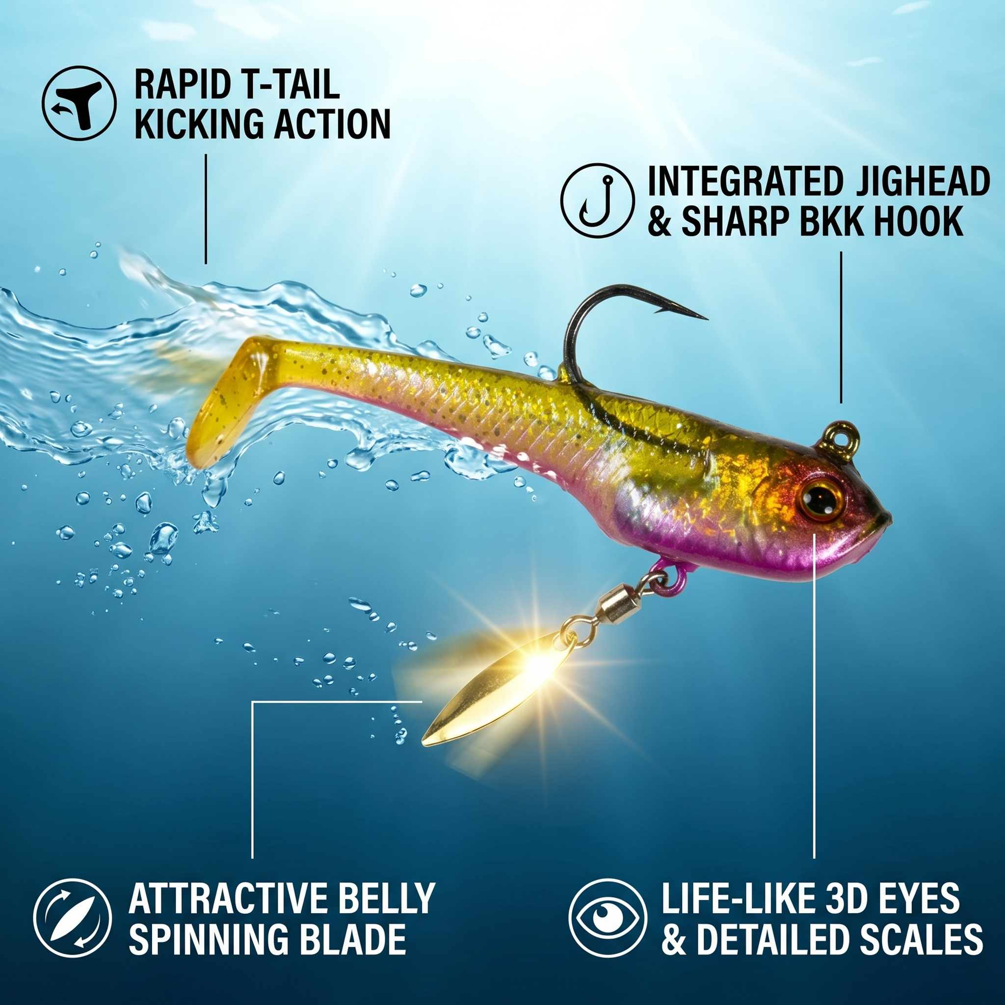 Fishing Lure #50 6PCS Jig Head Paddle Tail Swimbait 6.5cm 12g Soft PVC Set with Spinner Blade & Lead Weight