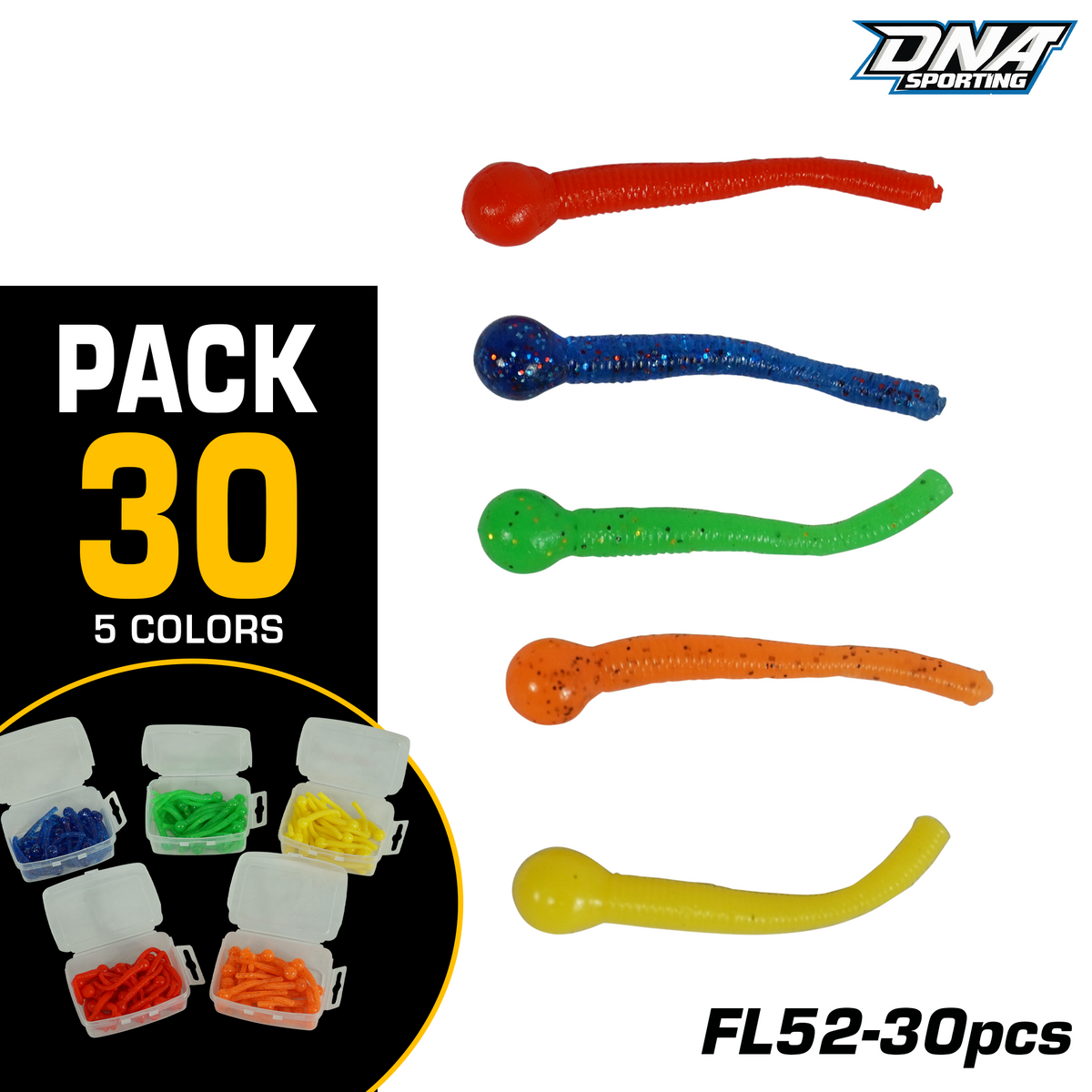 Fishing Lure #52 30PCS Soft Plastic Grub Worm 5cm 0.8g Boxed Assortment for Bass Trout Freshwater Jigging