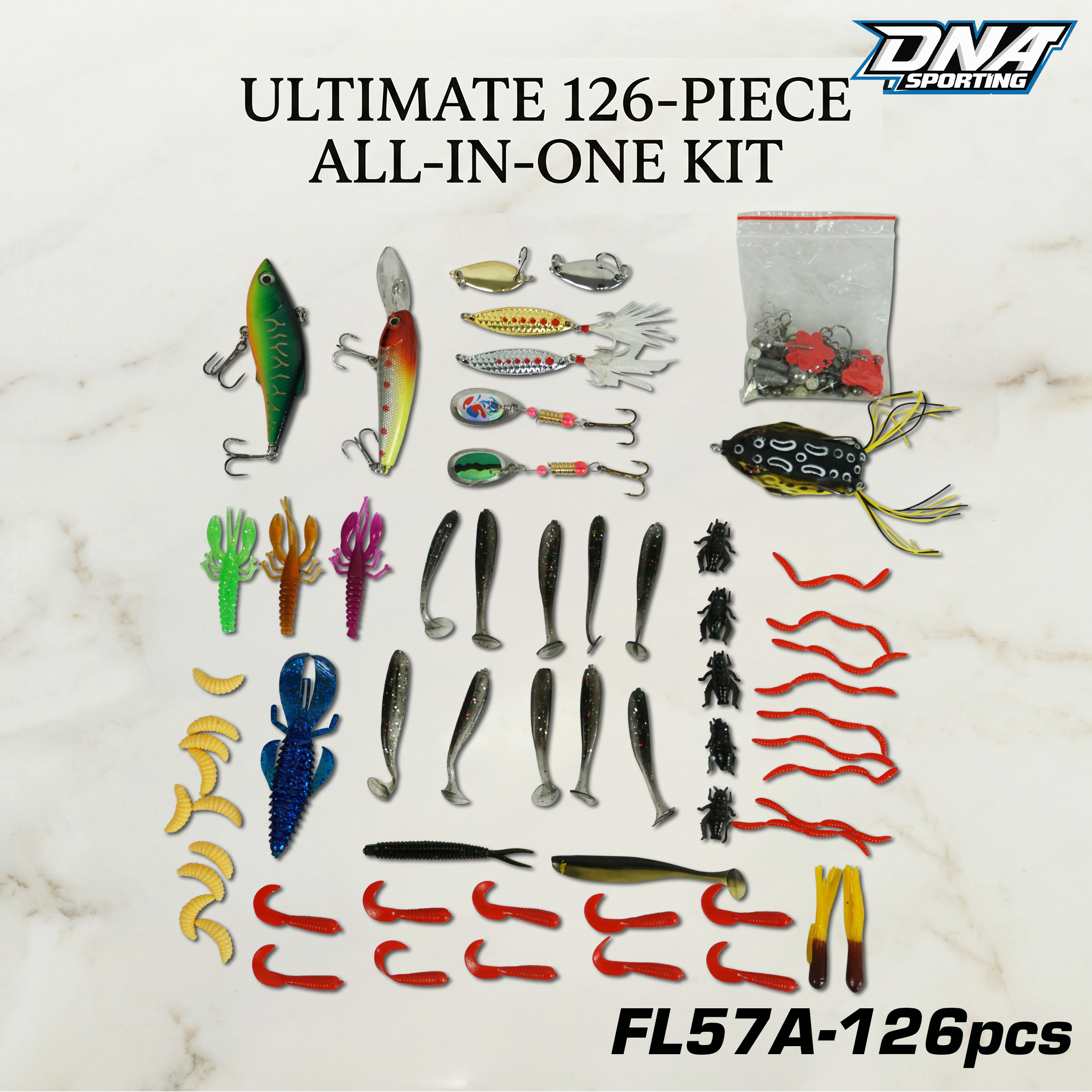 Fishing Lure #57 DNA Sporting 126-Piece Lure Kit with Storage Case