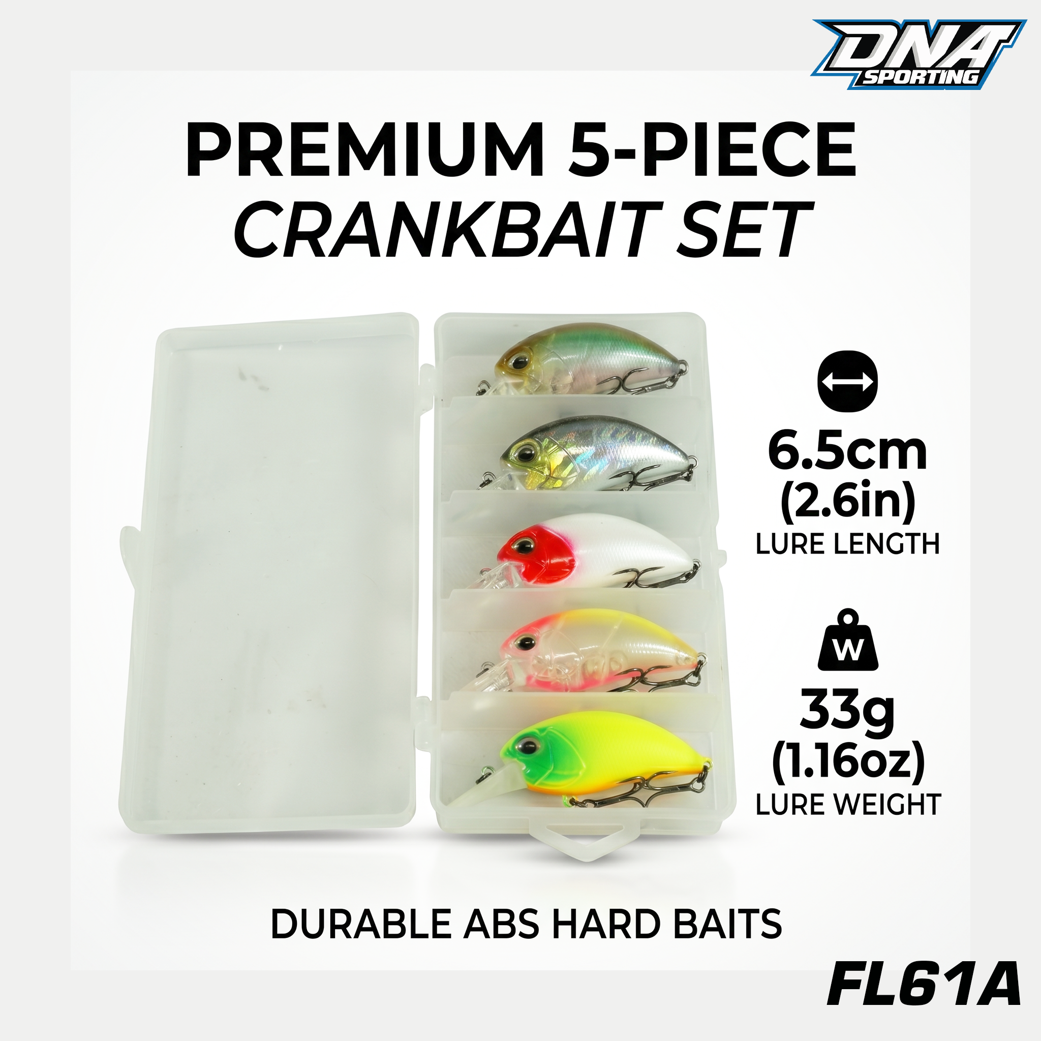Fishing Lure #61 Crankbait 5PCS Hard Bait Kit | 2.6" 1.16oz Bass Trout Walleye Tackle