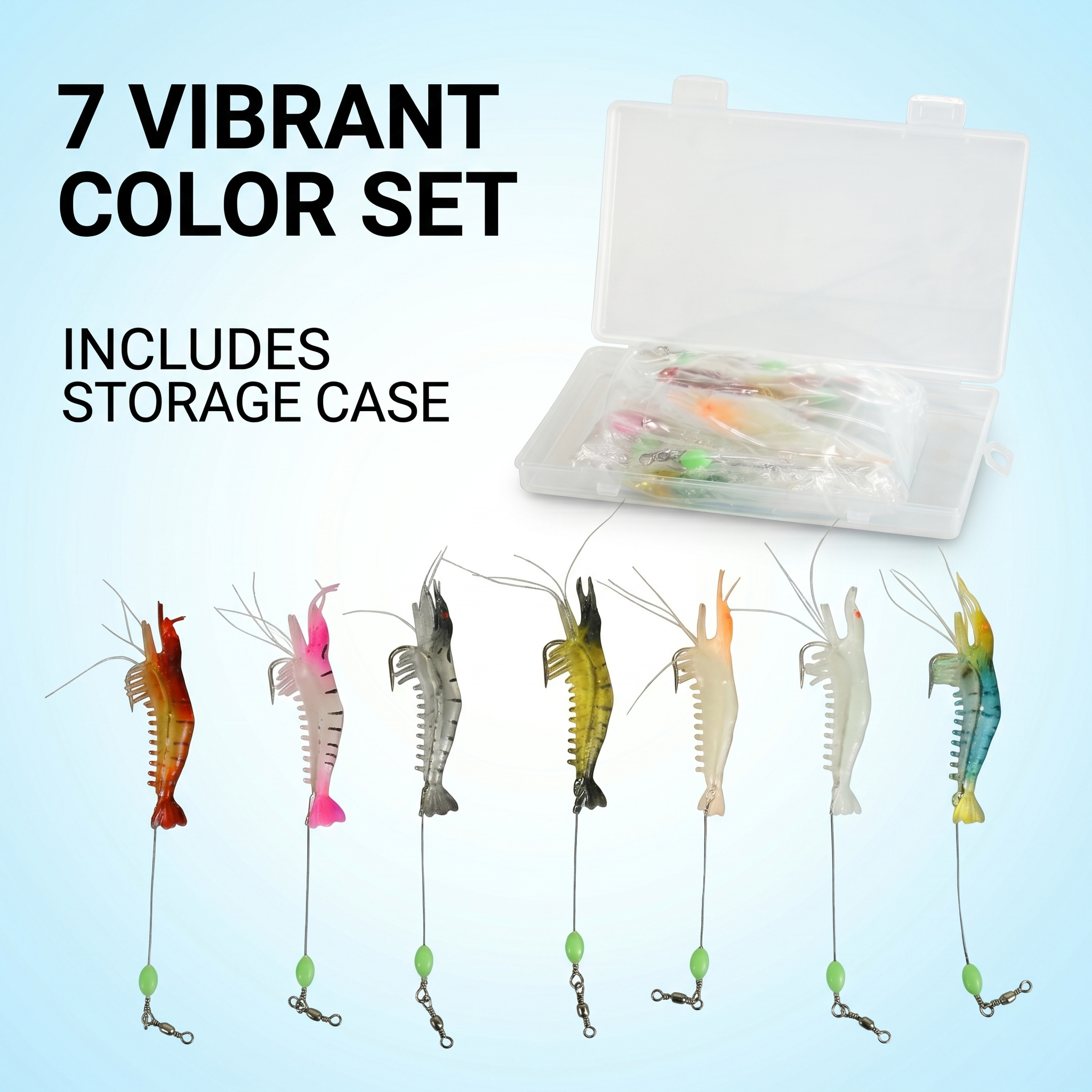 Fishing Lure #9 Premium Shrimp Soft Bait Squid Jig Hook Set 7PCS 7cm 6g Egi Tackle Storage Box
